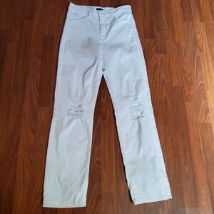 EXPRESS Modern Straight Super High Waist Ripped Distress Denim Jeans Sz 8 White